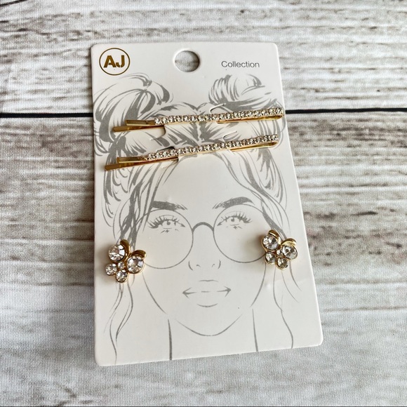 GOLD 2-Piece Rhinestone Clips with Earrings SET - Picture 1 of 2